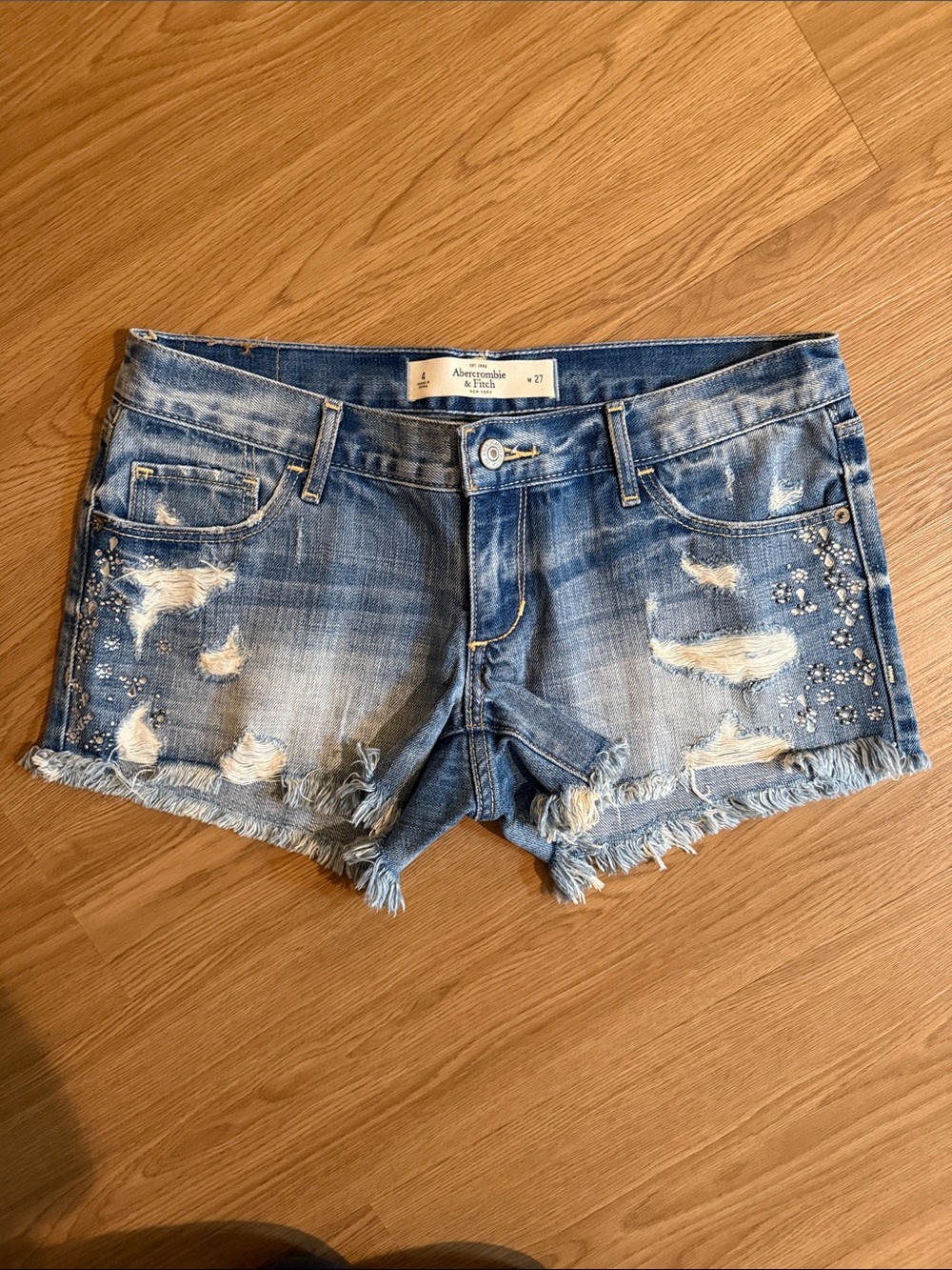 Abercrombie & Fitch Distressed, Embellished Denim Cutoff Shorts